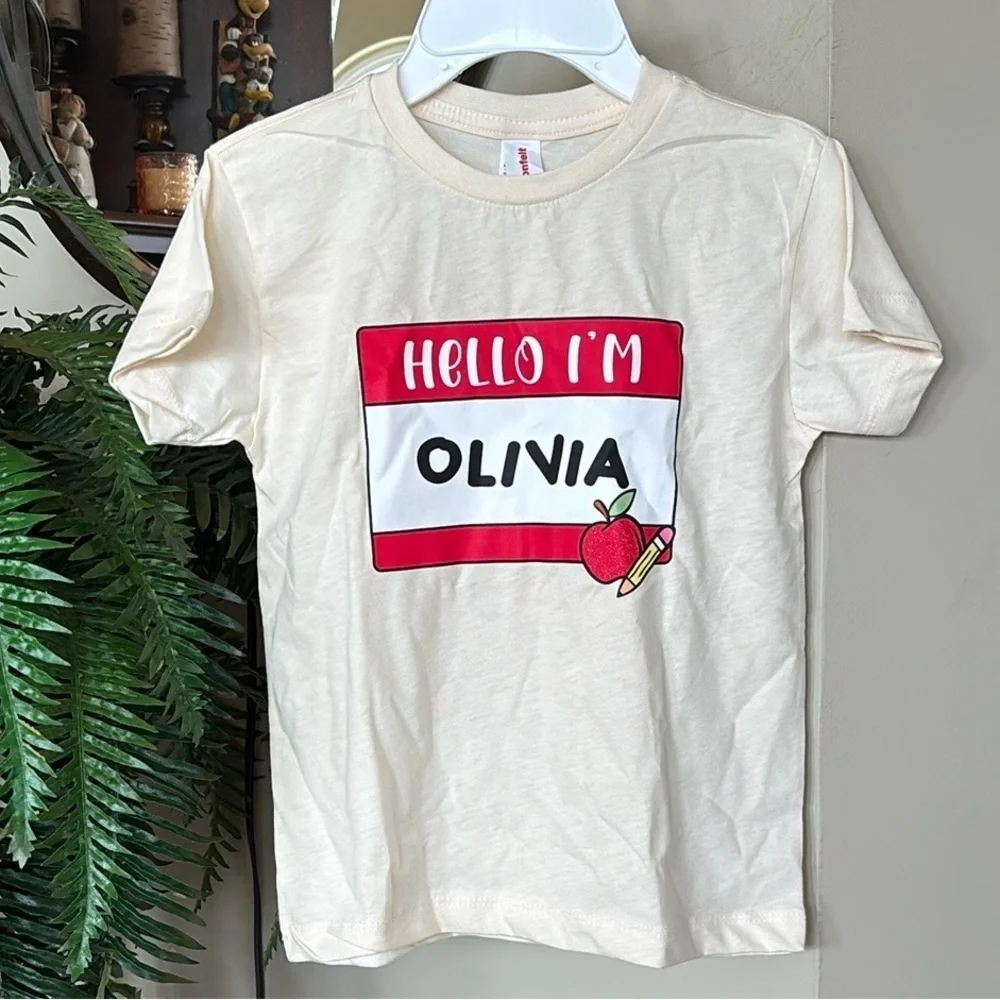 Brand New Hello I’m Olivia 100% Cotton Cream Short Sleeved Girls T-Shirt